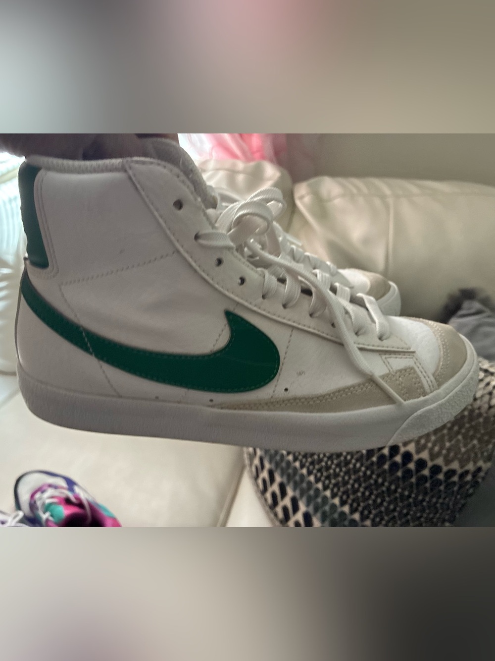 Nike White and Green High-Top Leather Sneakers